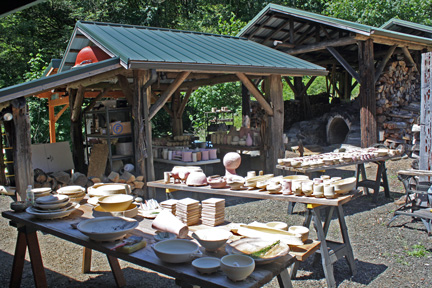 pots ready for loading in the anagama kiln