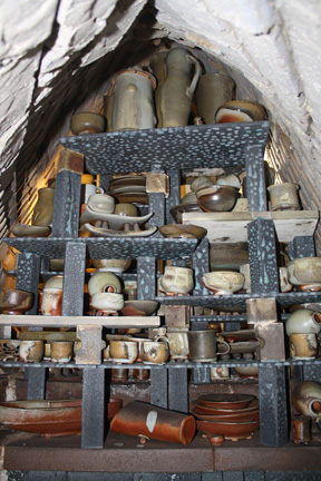 stacks of pots in the kiln