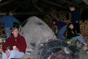 Saturday night hanging out around the anagama (wood-fire) kiln